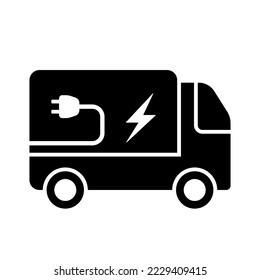 Icono eléctrico de Van Silhouette. Transporte de vehículos en el Pictograma de energía eléctrica verde ecológica. Coche de entrega con icono Lightning y Plug. Signo del camión de energía ecológica. Ilustración de vectores aislados.