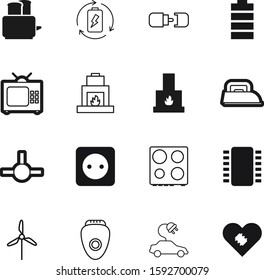 electric vector icon set such as: housekeeping, bake, turbine, mill, cut, economy, toast, care, propeller, batteries, connections, razor, estate, transport, shiny, communication, iron, service