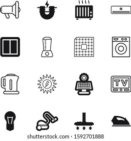 electric vector icon set such as: loud, climate, direction, iron, mixer, screen, education, creative, magnetism, turn, processor, wire, air, speak, wall, chip, winter, speaker, dress, music, art