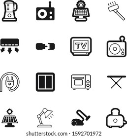 electric vector icon set such as: adapter, bake, washer, red, display, cloth, warm, video, service, steel, interior, bright, toast, metal, temperature, steam, lamp, air, antique, cleaning, lines