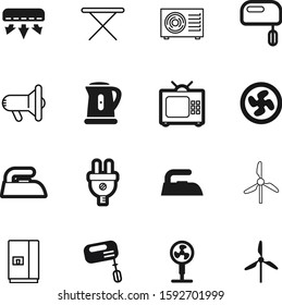 electric vector icon set such as: news, retro, adapter, switch, cooking, farm, announcement, megafone, condition, board, refrigerator, speech, system, breakfast, temperature, tv, sound, show, public