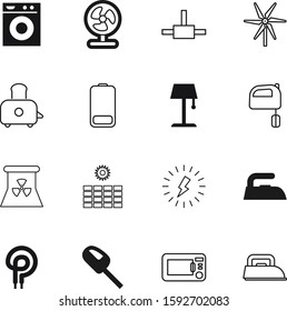 electric vector icon set such as: base, dry, burn, connect, logo, clothes, lightbulb, empty, toast, nobody, cold, bread, stove, stand, bulb, connection, generating, fan, sun, dinner, mixer, flash