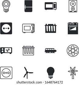 electric vector icon set such as: tower, circle, cooker, wing, refrigerator, screen, summer, hvac, save, monitor, control, tourism, countryside, shine, station, wave, line, airflow, fast, top