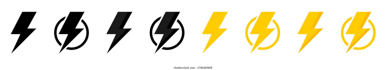 Electric vector icons, isolated. Bolt lightning flash icons. Flash icons collection. Bolt logo. Electric symbols. Electric lightning bolt symbols. Flash light sign. Vector illustration
