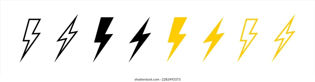 Electric vector icons, isolated. Bolt lightning flash icons. Flash icons collection. Bolt logo. Electric symbols. Electric lightning bolt symbols. Flash light sign. Vector illustration 10 eps.