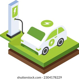 Electric vehicle 3D object isometric illustration