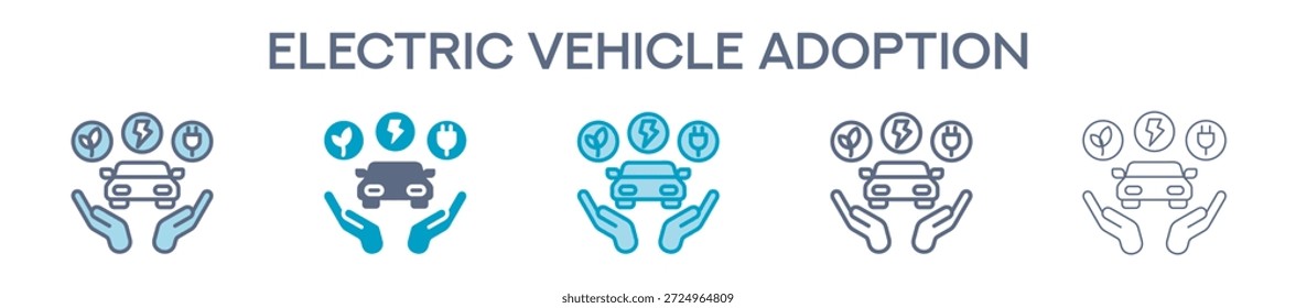 Elemento De Adopción De Vehículos Eléctricos Para Diseño Gráfico - Estilos Múltiples. Ilustración vectorial De Dos Colores Y Negro. Los Diseños Múltiples De Los Iconos Se Pueden Utilizar Para El Móvil, Ui, Web