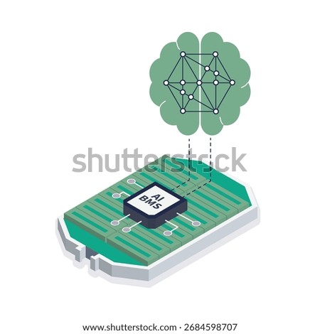 Electric Vehicle Battery with AI-Powered BMS and Embedded Electronic Chips – Smart Energy Management Illustration