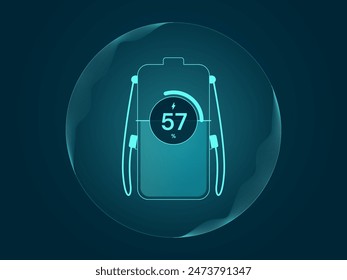 Electric Vehicle battery charging Dashboard Hologram with Battery Shape technology interface vector design concept. EV car battery charging dashboard for ui, website, ev car, ev business, new tech.