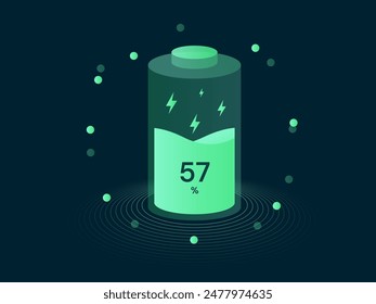 Electric Vehicle battery charging digital Hologram neon green Interface with Lightning Bolt Energy Technology vector design concept. Battery charging Interface for ui, web, EV business, new tech.