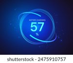 Electric Vehicle battery charging Status Dashboard Hologram Interface with Abstract technology circle effect light blue vector design concept. Battery charging dashboard for ui, ev car, new tech, web.