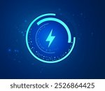 Electric Vehicle battery charging Status Dashboard Hologram Interface with lightning symbol, technology circle Round analysis vector design concept. Battery charging dashboard for ui, ev car, energy.