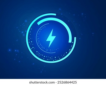 Electric Vehicle battery charging Status Dashboard Hologram Interface with lightning symbol, technology circle Round analysis vector design concept. Battery charging dashboard for ui, ev car, energy.