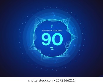 Electric Vehicle battery charging Status Dashboard Hologram Interface with Percentage Numbers in Abstract Movement Lines Circle effect light blue vector design concept for ui, ev car, clean energy.