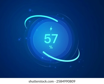 Electric Vehicle battery charging Status Dashboard Hologram Interface with Percentage Numbers in Abstract technology circle Round analysis vector design concept. Battery charging dashboard for ui, web