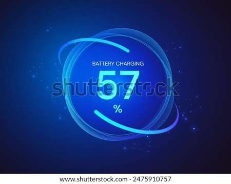 Electric Vehicle battery charging Status Dashboard Hologram Interface with Abstract technology circle effect light blue vector design concept. Battery charging dashboard for ui, ev car, new tech, web.