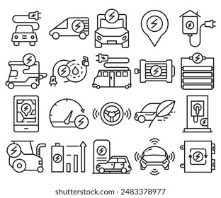 electric vehicle and battery technology icons