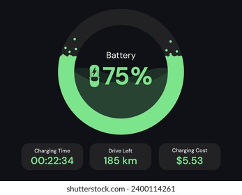 Electric vehicle car changing battery with EV charger Station, wallbox futuristic automobile interface vector design concept. EV plugin station. Battery charger ui neon green color illustration.