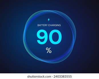 Electric vehicle car changing battery abstract circle wave interface future of technology vector design concept. Battery charger ui fantastic  tech design illustration with dark blue background.