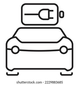 Electric vehicle, electric car, EV with battrey icon, logo or symbol vector illustration