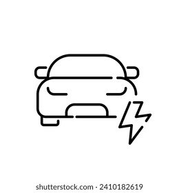 Electric vehicle. Car and lightning. Pixel perfect, editable stroke icon