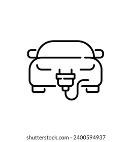 Electric vehicle. Car and plug. Pixel perfect, editable stroke