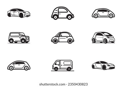 Contorno del icono del vector del vehículo eléctrico, dibujo del contorno del vector del coche

