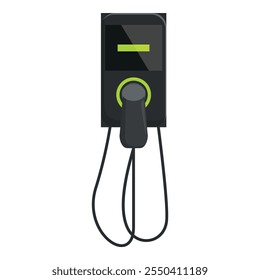 Electric vehicle charger displaying charging status, promoting sustainable transportation and eco friendly practices
