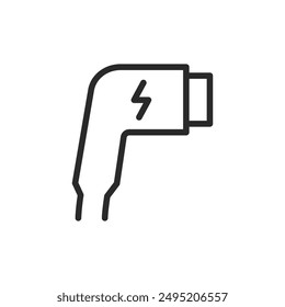 Cargador de vehículo eléctrico, icono de estilo lineal. enchufe de carga para vehículos eléctricos. Ancho de trazo editable