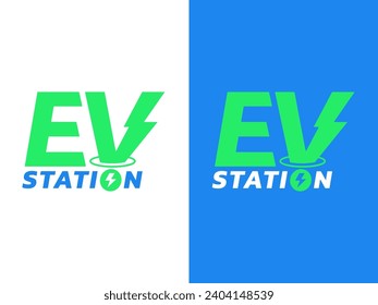 Electric Vehicle Charger station Logo for EV Electric Car vector design concept. Green Energy Logo with Bolt Symbol Design. Eco friendly vehicle concept. EV plugin station Industry. EV Letter design.