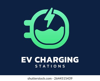 Electric vehicle charging with battery Charging Plug Connector Symbol logo vector design concept. EV car battery charging dashboard for ui, website, EV business, clean energy, infographic, EV station.