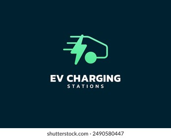 Electric vehicle charging with car and Lightning Bolt Symbol vector design concept. EV charging logotype symbol for Electric Car, EV station, ui, business, infographic, clean energy, web, new tech.