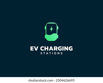 Electric vehicle charging with Car Top View Symbol logo vector design concept.  EV charging logotype symbol for Electric Car, EV station, ui, business, infographic, clean energy, web, new tech, ev car