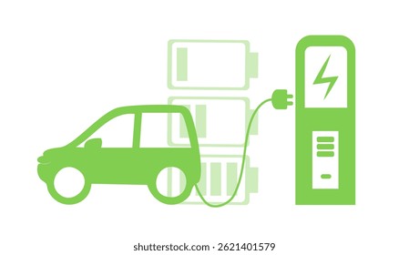 Electric Vehicle Charging Icon, EV Car Symbol, Green Hybrid Auto Charge Station, Eco-Friendly Transport Concept, Vector Illustration