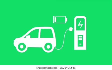 Electric Vehicle Charging Icon, EV Car Symbol, Green Hybrid Auto Charge Station Logotype, Eco-Friendly Transport Concept, Vector Illustration