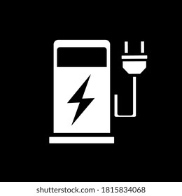 Icono de carga del vehículo eléctrico, vector plano. Aislado sobre fondo negro