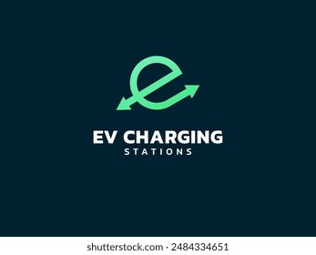 Electric vehicle charging letter e with arrow shapes Symbol logo vector design concept. Letter E logotype symbol for Electric Car, EV station, ui, web, ev business, infographic, new technology, energy