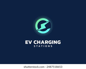 Letra e de la carga del vehículo eléctrico con el concepto del diseño del Vector del logotipo del perno del rayo. Símbolo de logotipo de letra E para coche eléctrico, estación de EV, ui, Web, negocios de ev, infografía, energía limpia, tecnología.