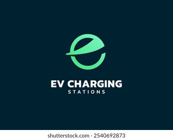 Carregamento de veículo elétrico com letra e forma curva logotipo vetor conceito de design. Letra E logotipo símbolo para carro elétrico, estação de VE, EV negócio, ui, site, energia limpa, infográfico, inovação.