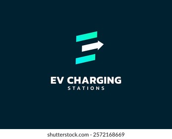 Electric vehicle charging letter E with Growing Arrow symbol logo vector design concept.Letter E logotype symbol for Electric Car, EV station, ui, ev business, infographic, new tech, clean energy.