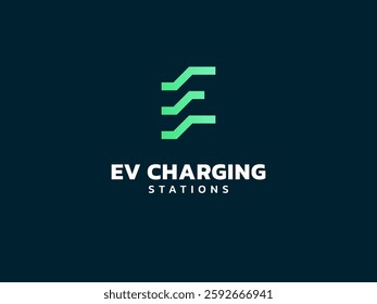 Electric vehicle charging letter E geometry shapes logo vector design concept. Letter E logotype symbol for Electric Car, EV station, ui, web, ev business, infographic, new technology, clean energy.