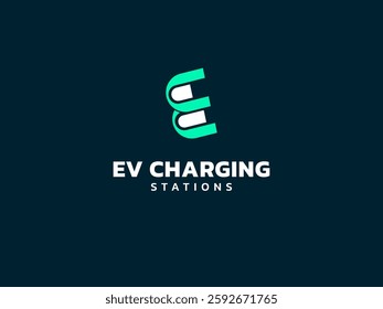 Electric vehicle charging with letter E battery loading bar logo vector design concept. Letter E logotype symbol for Electric Car, EV station, ui, web, ev business, infographic, clean energy.