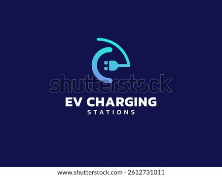 Electric vehicle charging letter e with EV Plug Connector Symbol logo vector design concept. Letter E logotype symbol for Electric Car, EV station, ui, web, ev business, infographic, clean energy.