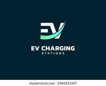 Letra eléctrica de la carga del vehículo EV con el concepto curvo del diseño del Vector del logotipo de las Formas superpuestas. Símbolo de logotipo de la letra EV para el coche eléctrico, estación EV, ui, Web, negocio del ev, infografía, nueva tecnología