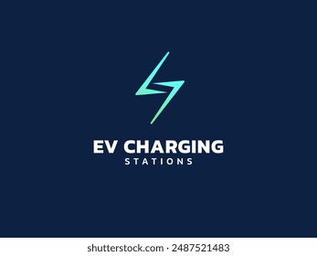 Electric vehicle charging with letter S modern Lightning Bolt Symbol logo vector design concept. EV charging logotype symbol for Electric Car, EV station, ui, business, infographic, web, clean energy.