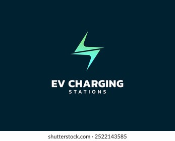 Electric vehicle charging with letter S Lightning Bolt Symbol logo vector design concept. EV charging logotype symbol for Electric Car, EV station, ui, business, infographic, web, clean energy, tech.