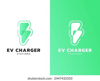 Electric vehicle charging with Lightning Bolt Symbol overlapping style logo vector design concept. Volt logotype symbol for Electric Car, EV station, ui, web, ev business, infographic, new technology.