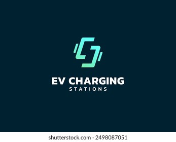 Electric vehicle charging with Lightning Bolt Symbol overlapping in Battery Shapes logo vector design concept. EV charging logotype symbol for Electric Car, EV station, ui, business, infographic, web.