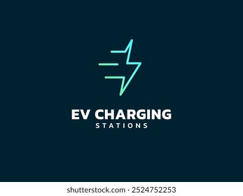 Carregamento de veículo elétrico com Lightning Bolt esboço Símbolo logotipo vetor conceito de design. Símbolo de logotipo de carregamento de VE para carro elétrico, estação de VE, ui, negócios, infográfico, web, energia limpa, ícones