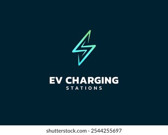 Electric vehicle charging with lightning bolt Fast speed lines symbol logo vector design concept. EV charging logotype symbol for Electric Car, EV station, ui, business, infographic, clean energy, web